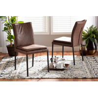 Baxton Studio RDC720M-BrownBlack-DC Baxton Studio Gerard Modern and Contemporary Distressed Brown Fabric Upholstered and Black Finished Metal 2-Piece Dining Chair Set